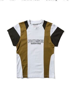 Martine Rose White and Olive Panelled ROSE Logo T-Shirt